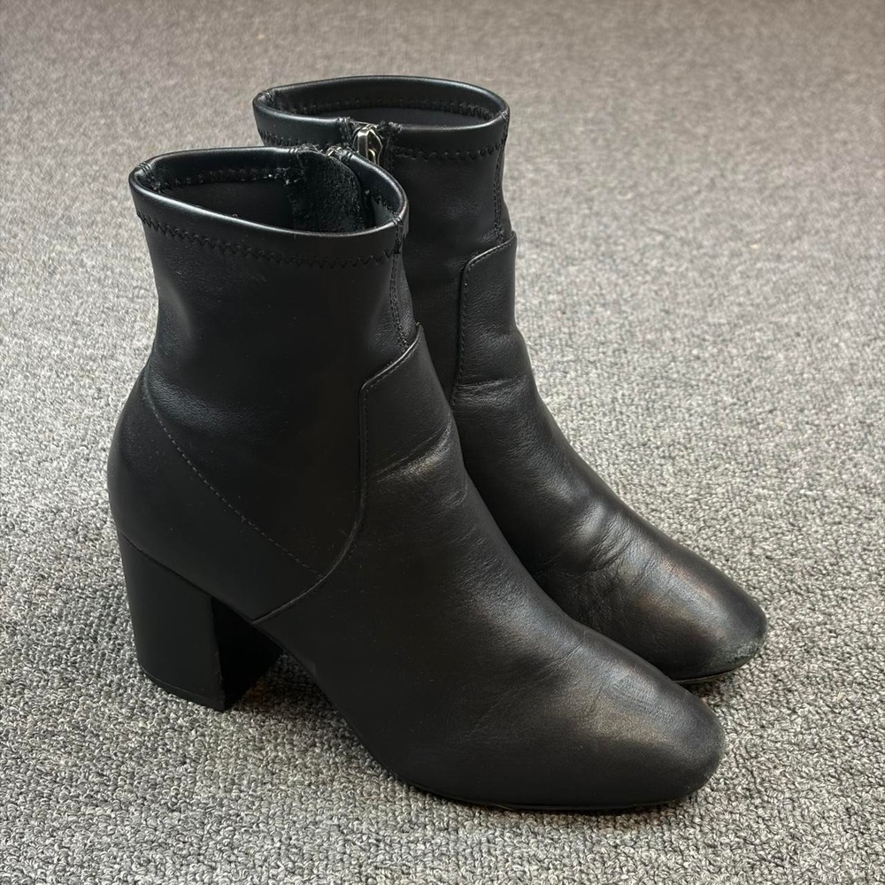 Abercrombie & Fitch Womens Black Vegan Leather Ankle Boots Heel Square Sz 6.5
